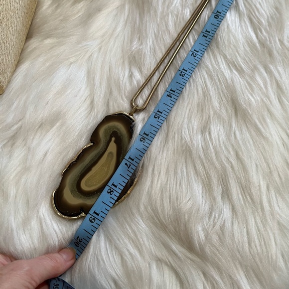 NEW Chico’s Sliced Agate + Gold Floating Pendant Long 20” Necklace Brown Tan NWT - Picture 16 of 16